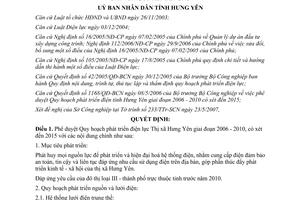 Quyết định 1161/QĐ-UBND phát triển điện lực thị xã Hưng Yên 2006-2010
