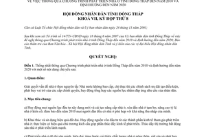 Nghị quyết 85/2007/NQ-HĐND.K7 thông qua Chương trình phát triển nhà ở Đồng Tháp