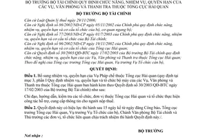 Quyết định 54/2007/QĐ-BTC chức năng nhiệm vụ quyền hạn Vụ Văn phòng Thanh tra thuộc Tổng cục Hải quan sửa đổi Quyết định 30/2003/QĐ-BTC