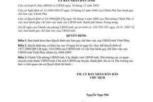 Quyết định 36/2007/QĐ-UBND Quy chế làm việc của Ủy ban nhân dân tỉnh Vĩnh Phúc