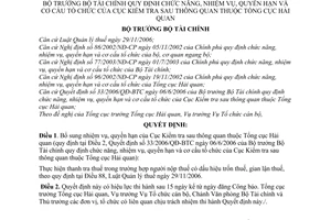 Quyết định 56/2007/QĐ-BTC chức năng nhiệm vụ quyền hạn cơ cấu tổ chức Cục Kiểm tra sau thông quan Tổng cục Hải quan  sửa đổi 33/2006/QĐ-BTC