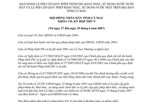 Nghị quyết 94/2007/NQ-HĐND lệ phí cấp giấy phép thăm dò khai thác sử dụng nước