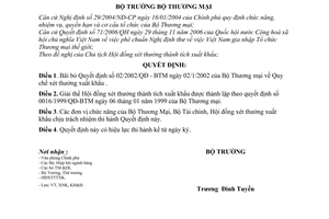 Quyết định 1042/QĐ-BTM bãi bỏ xét thưởng thành tích xuất khẩu