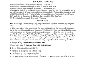 Quyết định 674/QĐ-TTg phê duyệt Đề án thành lập Tổng công ty Bưu chính Việt Nam