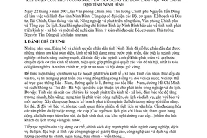 Thông báo 122/TB-VPCP kết luận Thủ tướng Nguyễn Tấn Dũng làm việc lãnh đạo tỉnh Ninh Bình