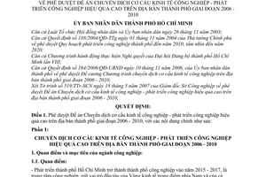 Quyết định 2425/QĐ-UBND phê duyệt đề án chuyển dịch cơ cấu kinh tế phát triển công nghiệp hiệu quả cao địa bàn thành phố giai đoạn 2006 2010