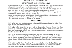 Quyết định 23/2007/QĐ-BGDĐT khung giáo dục đại học ngành Công nghệ chế biến lâm sản trình độ đại học