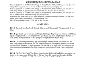 Quyết định 25/2007/QĐ-BGDĐT Chương trình khung ngành Trồng trọt trình độ cao đẳng