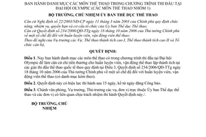 Quyết định 1058/2007/QĐ-UBTDTT danh mục môn thể thao chương trình thi đấu tại đại hội olympic môn thể thao nhóm 1