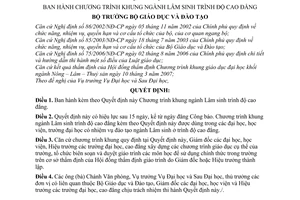Quyết định 29/2007/QĐ-BGDĐT Chương trình khung ngành Lâm sinh trình độ cao đẳng