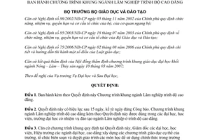 Quyết định 26/2007/QĐ-BGDĐT khung ngành Lâm nghiệp trình độ cao đẳng