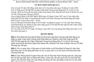 Quyết định 07/2007/QĐ-UBND Kế hoạch thực hiện Chương trình hành động Quận ủy quận 4 hướng dẫn Nghị quyết 08-NQ/TW Hội nghị lần 4 khóa X