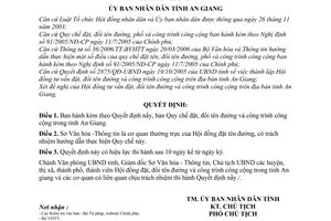 Quyết định 25/2007/QĐ-UBND quy chế đặt, đổi tên đường công trình công cộng tỉnh An Giang