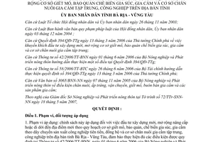 Quyết định 38/2007/QĐ-UBND đầu tư xây dựng cơ sở giết mổ chế biến gia súc gia cầm Bà Rịa Vũng Tàu