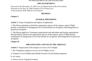 Decree No. 94/2007/ND-CP of June 04, 2007, on management of air navigation.