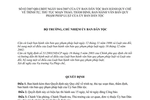 Quyết định 02/2007/QĐ-UBDT Quy chế trình tự thủ tục soạn thảo thẩm định ban hành văn bản quy phạm pháp luật Ủy ban Dân tộc