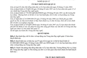 Quyết định 09/2007/QĐ-UBND Quy chế tổ chức hoạt động Trung tâm Dạy nghề quận 12