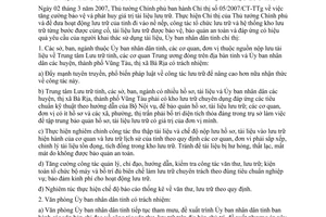 Chỉ thị 14/2007/CT-UBND công tác lưu trữ bảo vệ tài liệu Bà Rịa