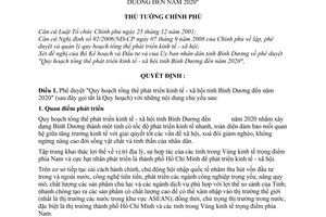 Quyết định 81/2007/QĐ-TTg phê duyệt quy hoạch tổng thể phát triển kinh tế xã hội tỉnh bình dương đến năm 2020