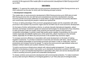 Decision No. 81/2007/QD-TTg of June 05, 2007, approving the master plan on socio-economic development of Binh Duong province up to 2020.
