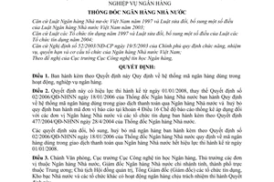 Quyết định23/2007/QĐ-NHNN quy định hệ thống mã ngân hàng hoạt động, nghiệp vụ ngân hàng