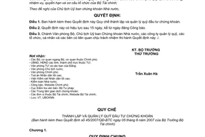 Quyết định 45/2007/QĐ-BTC quy chế thành lập quản lý Quỹ đầu tư chứng khoán