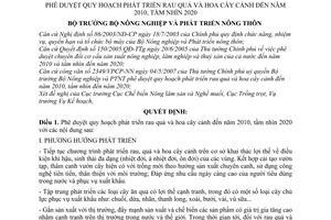 Quyết định 52/2007/QĐ-BNN phê duyệt quy hoạch phát triển rau quả hoa cây cảnh đến năm 2010, tầm nhìn 2020