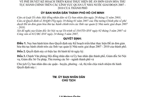 Quyết định 2478/QĐ-UBND Kế hoạch triển khai thực hiện Đề án đơn giản hóa thủ tục hành chính lĩnh vực quản lý Nhà nước giai đoạn 2007 - 2010 thành phố