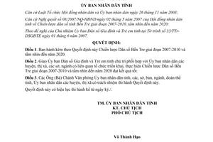 Quyết định 886/QĐ-UBND chiến lược dân số Bến Tre 2007-2010