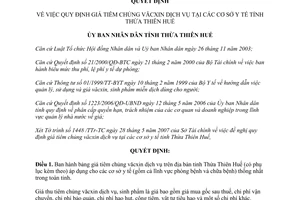 Quyết định số 1330/2007/QĐ-UBND giá tiêm chủng văcxin dịch vụ tại các cơ sở y tế  Thừa Thiên Huế