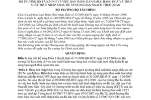 Quyết định 46/2007/QĐ-BTC Danh mục hàng hoá thuế suất nhập khẩu áp dụng hạn ngạch thuế quan sửa đổi Quyết định 77/2006/QĐ-BTC
