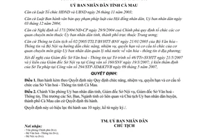 Quyết định 18/2007/QĐ-UBND chức năng nhiệm vụ Sở Văn hoá Thông tin Cà Mau