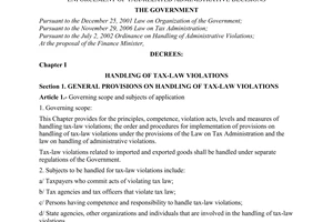 Decree of Government No. 98/2007/ND-CP of June 07, 2007 providing for the handling of tax-law violations and the enforcement of tax-related administrative decisions