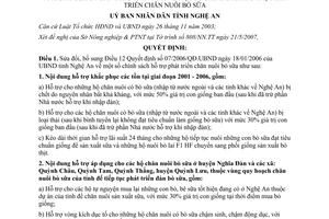 Quyết định 73/2007/QĐ-UBND sửa đổi chính sách hỗ trợ phát triển chăn nuôi bò sữa Nghệ An