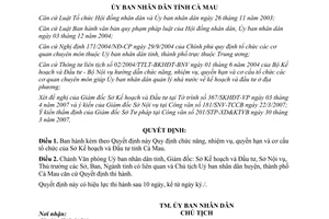 Quyết định 19/2007/QĐ-UBND chức năng nhiệm vụ Sơ Kế hoạch Đầu tư Cà Mau