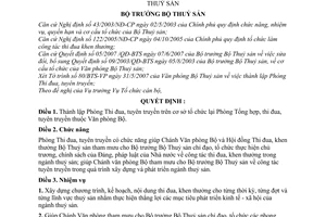 Quyết định 695/QĐ-BTS thành lập Phòng Thi đua, tuyên truyền thuộc Văn phòng Bộ Thuỷ sản