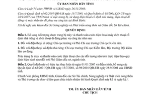 Quyết định 10/2007/QĐ-UBND điều chỉnh đối tượng thanh toán cước điện thoại Bình Định