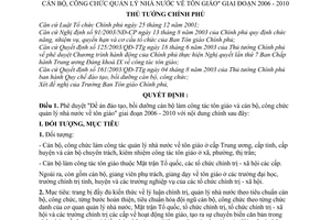 Quyết định 83/2007/QĐ-TTg Phê duyệt Đề án đào tạo bồi dưỡng cán bộ công tác tôn giáo cán bộ công chức quản lý nhà nước về tôn giáo giai đoạn 2006 2010
