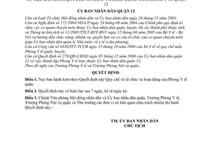 Quyết định 12/2007/QĐ-UBND Quy chế tổ chức hoạt động Phòng Y tế quận 12