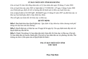 Quyết định 2122/2007/QĐ-UBND dạy học thêm chương trình phổ thông Hải Dương
