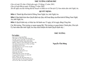Quyết định 85/2007/QĐ-TTg thành lập Quy chế hoạt động Khu kinh tế Đông Nam Nghệ An, tỉnh Nghệ An