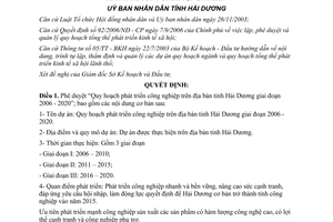 Quyết định 2180/QĐ - UBND năm 2007 quy hoạch phát triển công nghiệp Hải Dương