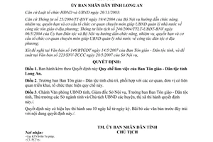 Quyết định 21/2007/QĐ-UBND quy chế làm việc ban tôn giáo dân tộc Long An