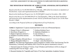 Decision No. 56/2007/QD-BNN on the expand 12 species into the list of protected