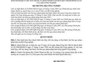 Quyết định 28/2007/QĐ-BCN Quy chế xây dựng văn bản quy phạm pháp luật Bộ Công nghiệp