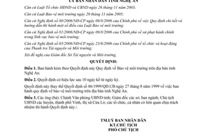Quyết định 74/2007/QĐ-UBND Quy định Bảo vệ môi trường trên địa bàn Nghệ An