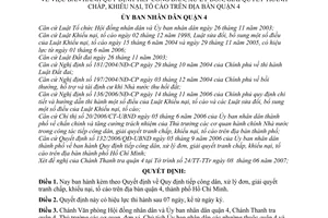 Quyết định 08/2007/QĐ-UBND Quy định tiếp công dân xử lý đơn giải quyết tranh chấp khiếu nại tố cáo trên quận 4