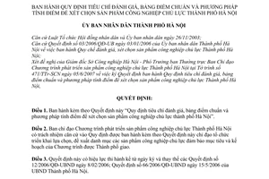 Quyết định 58/2007/QĐ-UBND Quy định tiêu chí đánh giá, bảng điểm chuẩn phương pháp tính điểm để xét chọn sản phẩm công nghiệp chủ lực Hà Nội
