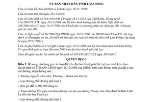 Quyết định 1519/QĐ-UBND năm 2007 bổ sung giá đất trên địa bàn thành phố Đà Lạt