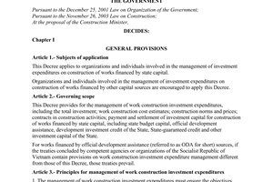 Decree No. 99/2007/ND-CP of June 13, 2007, on management of work construction investment expenditures.